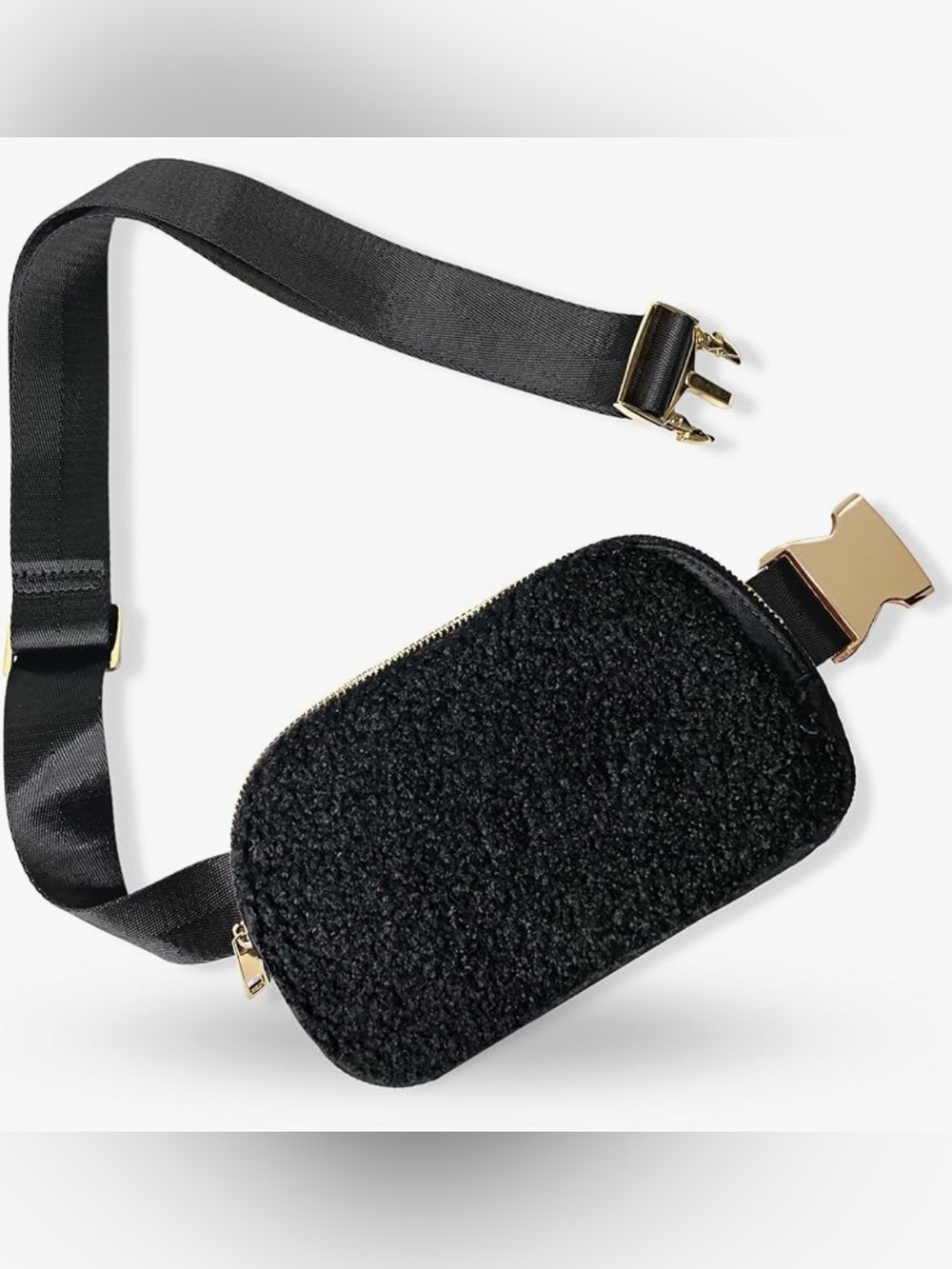 NWT Citrusy Boutique Fleece Belt Bag Sherpa Fanny Pack RegularStrap Length Black